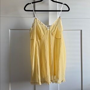 Cacique Babydoll Chemise Sheer Lingerie Size 14/16 Yellow Polka Dot Lace Trim